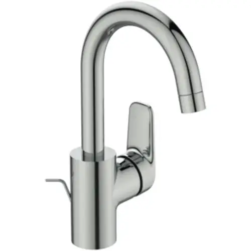 Edelstahl-Armatur von Ideal Standard mit hohem Auslauf und Hebel. Das Design ist schlicht und funktional, passend für moderne Küchen oder Badezimmer.